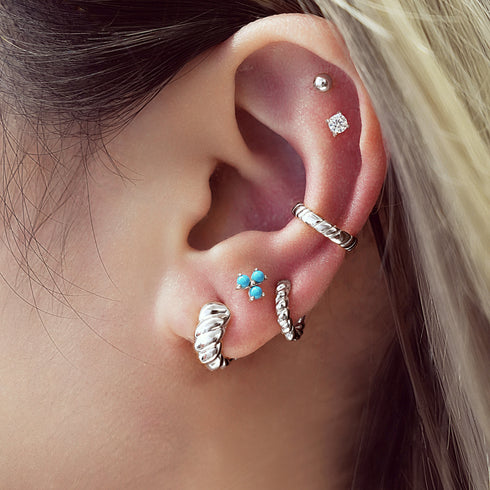 Silver Texture Small Huggie Hoop Earrings